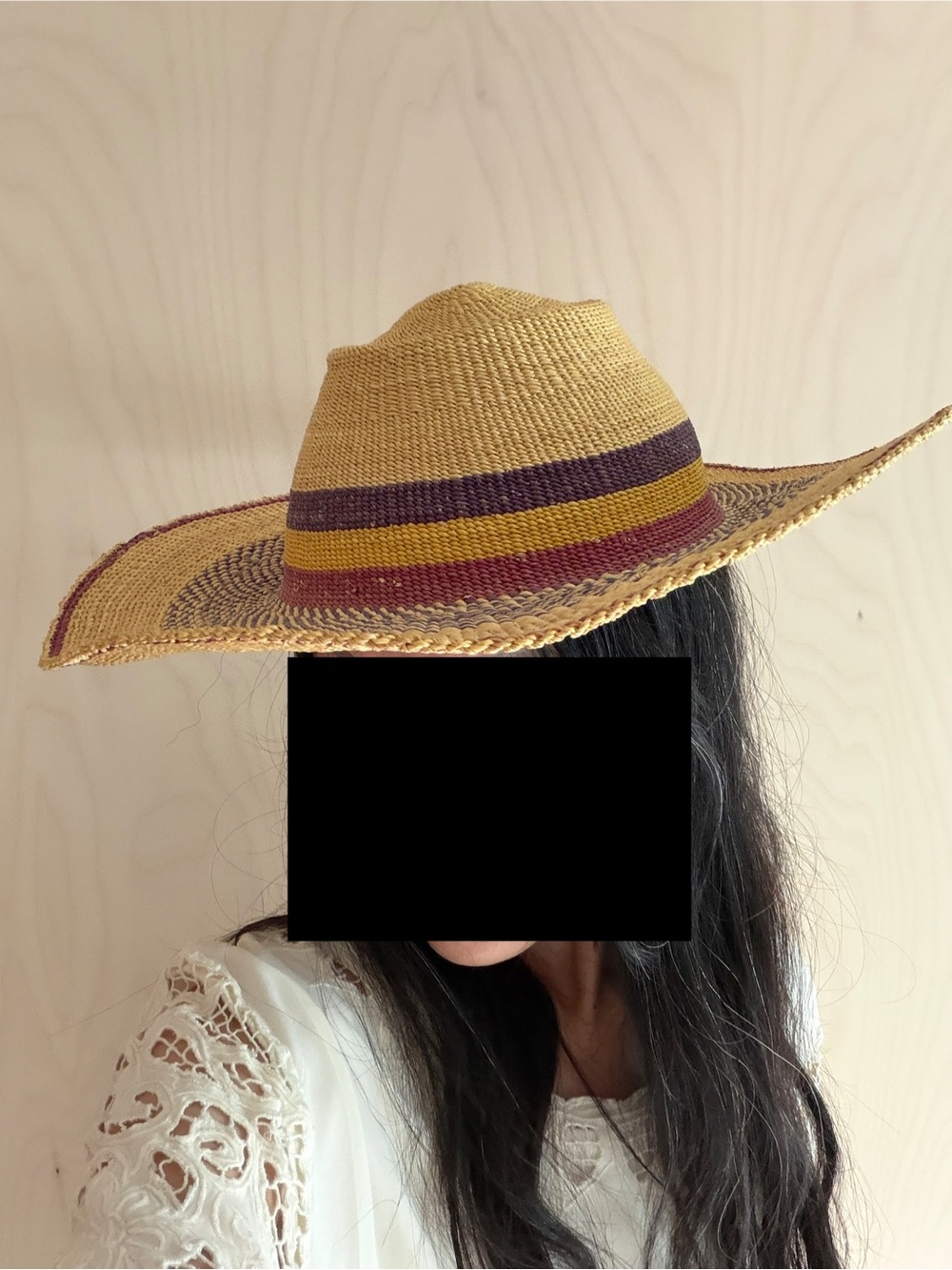 Woven Straw Sun Hat with Colored Stripes - Picture 4 of 4